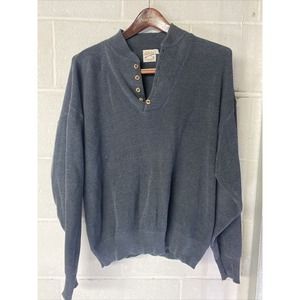 Vtg Cabelas Sidney, NE Mens L Large Blue Gray Green Rag Knit Pullover‎ Sweater